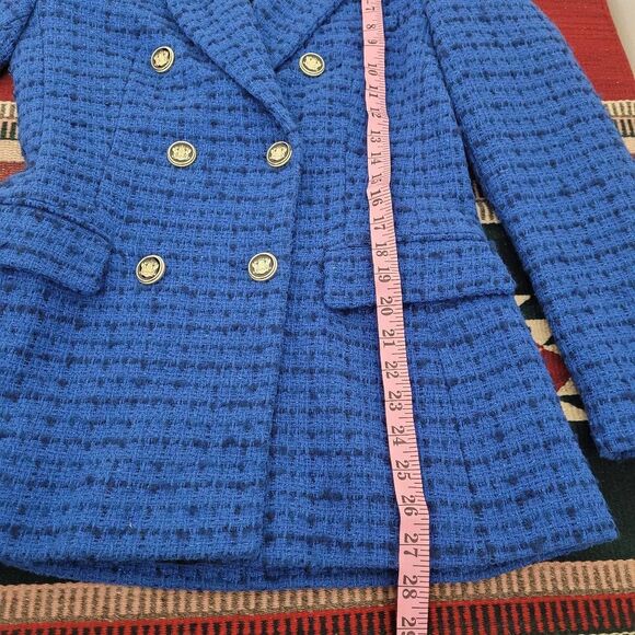 Zara Combination Faux Leather Textured Blazer Sz M Sophisticated Preppy Academia - Picture 11 of 14